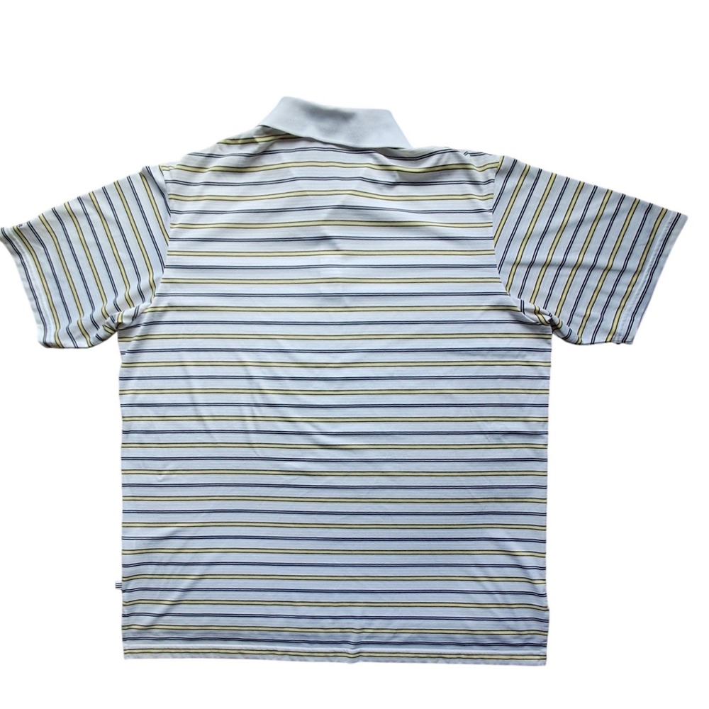 Adidas Golf Mens 2XL Striped Polo Shirt White Blue Yellow Short Sleeve RN 88387 - Picture 2 of 11